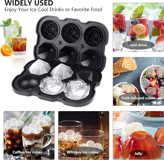Silicone Ice Cube Tray with Lids, 2" Large Rose Ice Ball
