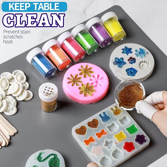 LEOBRO Silicone Mat for Resin Molds, 2 PCS 15.7" x 11.7" Play Dough Mat, Silicone Mats for Crafts, Jewelry Molds Mats, for Resin, Clay, Paint, Dark Gray & Clear