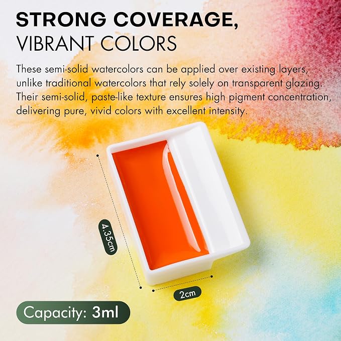 Fuumuui CREAMORA Watercolor Paint Set 24 Color Opaque Semi-Solid Timeless Tones | Professional Art Supplies with Strong Pigments & Coverage, for Artists Beginner Painters Amateur Hobbyists Painting