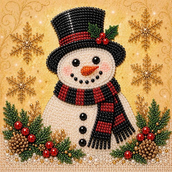 LJSCQF DIY Christmas Pearl Diamond Painting Art Kit with Frame, Home Wall Decor Art Craft Kit, Holiday Christmas Wall Decor, Handmade Home Decoration Gift (Snowman, 12x12in)