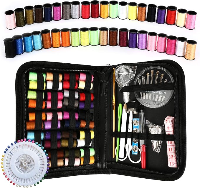 Sewing Kit, Sewing Kit for Adults, Needle and Thread Kit, Travel Sewing Supplies, Large 128PCS, Basic, Beginner Sewing Kits, Contains Sewing Needles, Thread etc(L)