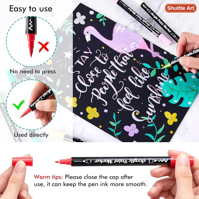 Shuttle Art 48 Colors Brush & Fine Tip Acrylic Paint Markers