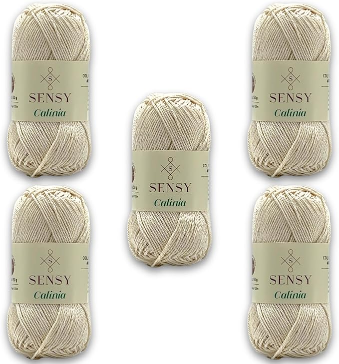 S Sensy Calinia-Mercerized Giza Cotton Amigurumi Yarn 5 Pack Ecru 131 Yards