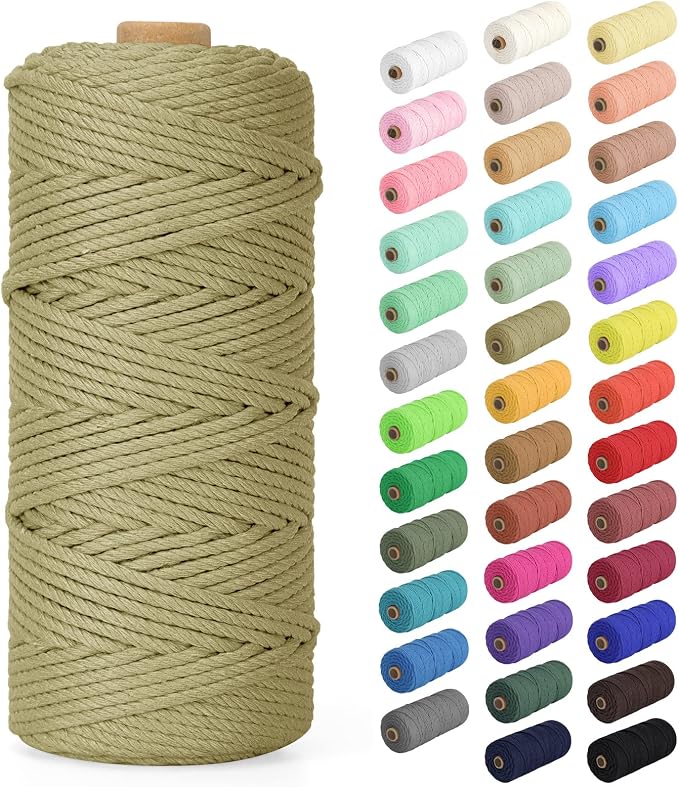 Macrame Cord 2mm x 220Yards (656Feet), Natural Cotton Macrame Rope - 2 Strands Twisted Macrame Cotton Cord for Wall Hanging, Plant Hangers, Crafts, Gift Wrapping and Wedding Decorations, Khaki