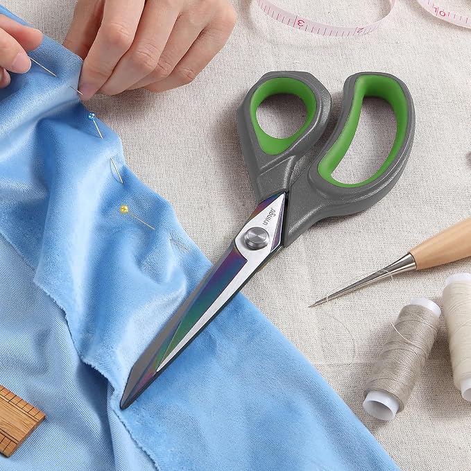 LIVINGO Fabric Scissors 9.5" Professional Sewing Shears All Purpose | Titanium Coated Steel Blade, Precision Cutting Control, Cloth Paper Leather Crafting Supplies