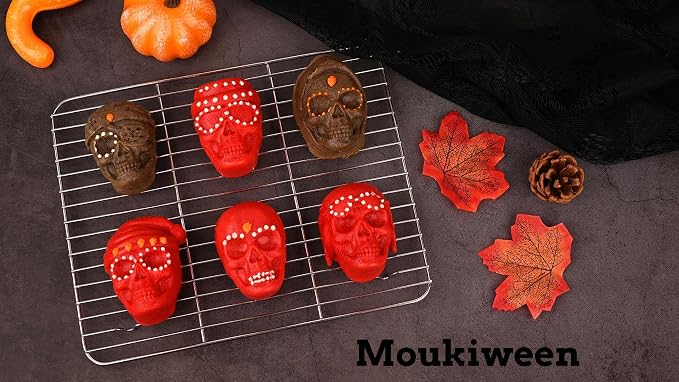 Moukiweek 3D Skull Soap Silicone Mold 2-piece Set Halloween Chocolate Mold Ice Cube Trays Molds Suitable for Cookery Cake Baking and DIY Resin Craft