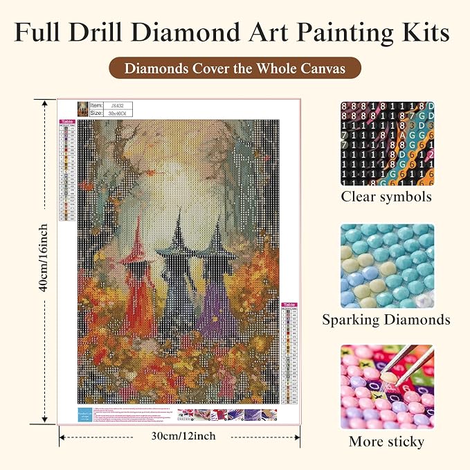 5D Diamond Painting Kits for Adults, Halloween Witch Diamond Art Kits