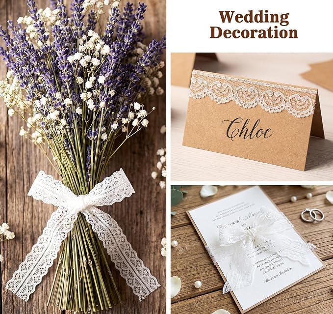 ilauke 46 Yards White Lace Ribbon 14 Rolls Vintage Lace Trims 0.6 to 2.1 inch Ribbon Laces with Assorted Pattern for Sewing, Crafts, Wedding Decor, Flower Ribbons, 3.28 Yards Each