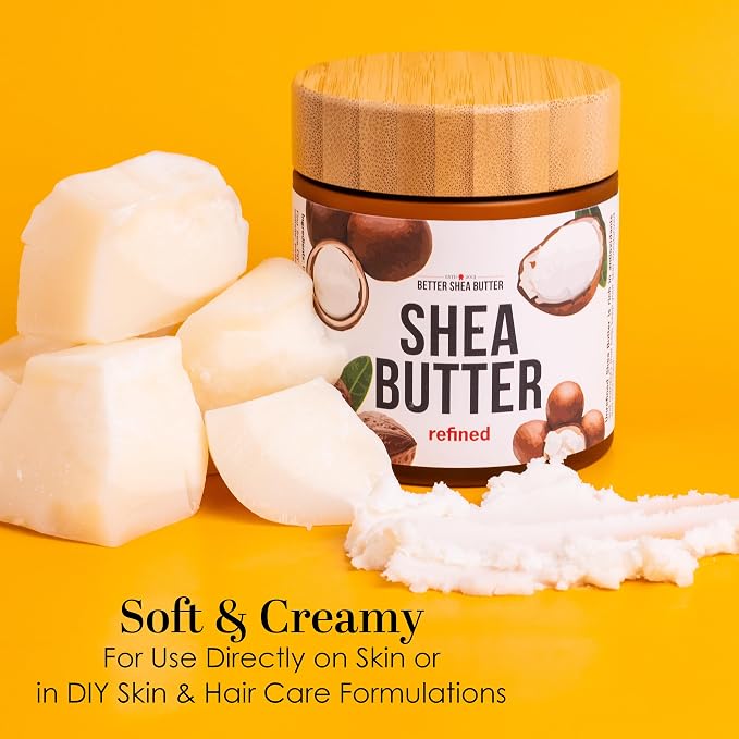 Refined Shea Butter Unscented - 100% Pure African Shea Butter for Hair and Dry Skin - Use for Soap Base, Face and Body Moisturizer, for DIY Whipped Body Butter and Lip Balm 8 oz Jar