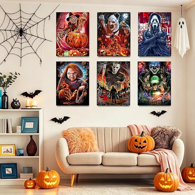 6 Pack Halloween Paint by Numbers Kit for Adults without Frame 12x16 inch | Adult Paint by Number Kits Horror, Halloween Painting by Numbers, DIY Acrylic Oil Painting, Perfect for Gift Home Wall Decor