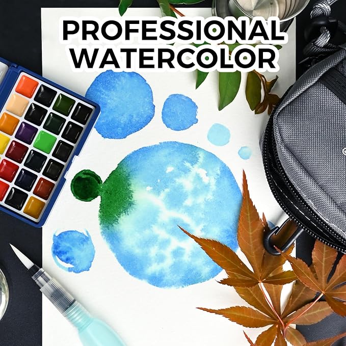 Funto Watercolor Paint Set, 24-Color Blue Kit for Outdoor Painting