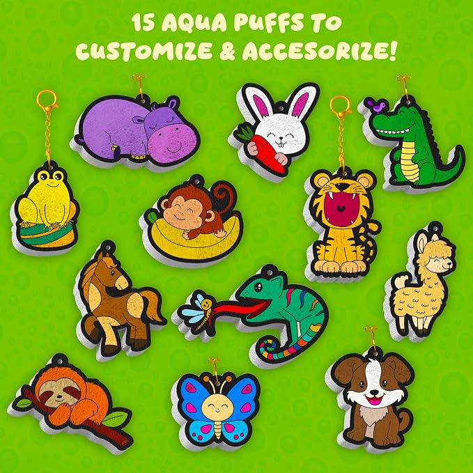 Skillmatics Aqua Puffs Animals, Art & Craft, Paint by Number, Gift for Kids | DIY Puffy Keychains, Screen-Free, Mess-Free Activity, Travel & Creative Kit for Girls & Boys Ages 4, 5, 6, 7, 8, 9, 10