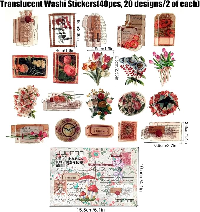 Esweny 100 PCS Vintage Ephemera Pack Journaling Scrapbooking Supplies Scrapbook Sticker Paper Kit for Junk Journal Planners Collage Craft Notebooks Decoupage Album (Flowers)
