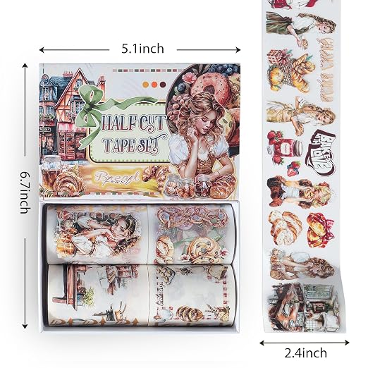 Snycler Pre-Cut PET Washi Tapes- 4 Rolls Oatmeal Rhyme