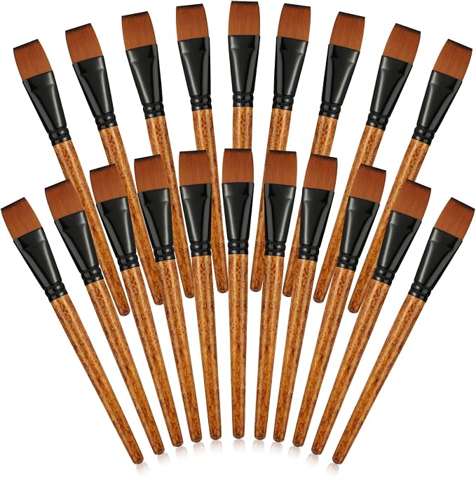 Meanplan 6 Pcs Flat Paint Brushes Bulk 1 Inch Paint Brushes for Acrylic Painting Watercolor Acrylic Synthetic Nylon Craft Artist Brush for Oil Fine Crafts Face Body Art Painting(20 Pcs)