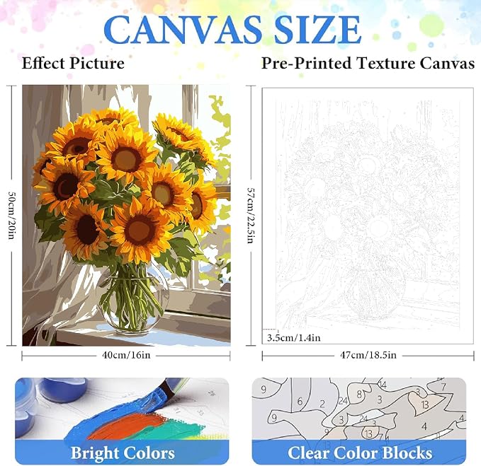 ZRIZQ Sunflower Paint by Numbers Kit for Adults Beginner,Flowers,16x20