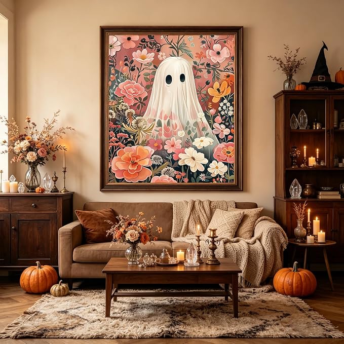 CSZPPQAF Floral Ghost Diamond Painting Kit for Adults,Halloween Diamond Art