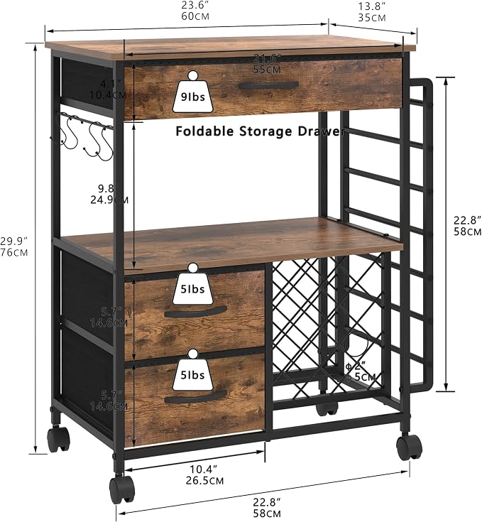 VENNQD Storage Cart Compatible with Cricut Machines Stand Cutting Machine Stand with Drawers and Vinyl Roll Holder Rolling Craft Cabinet Table for Cricut Craft Workstation (Rustic Brown)