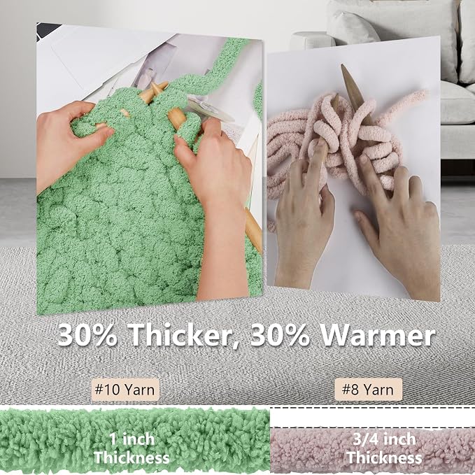 Cozyful Chunky Yarn for Hand Knitting - #10 Chunky Chenille Yarn, Jumbo Big Thick Chunky Yarns for Crocheting, Super Bulky Chunky Knit Blanket Yarns, 8 Skein (22 yds 8 oz Each Skein), Soft Sage Green