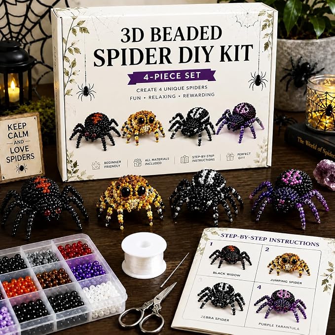 3D Beaded Animal Kit with Instructions,DIY Beading Embroidery Kit,Cute Spider & Animal Beading Craft Handmade Bead Art Mosaic Kit for Adults,Beginners