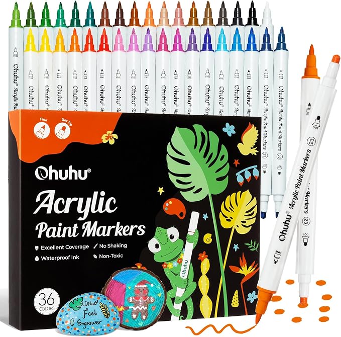 Ohuhu Acrylic Paint Markers 36 Colors Fine & Dot Acrylic Markers - Akaka