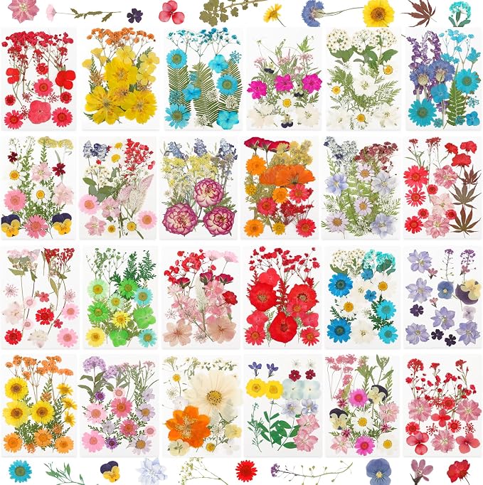 NESCCI 428 Pcs Dried Pressed Flowers for Resin,Real Nature Dried Flowers for Crafts Bulk Dry Flowers Leaves Kit Used for Resin Molds Scrapbooking DIY Art Crafts Candle Soap Making Nails Décor