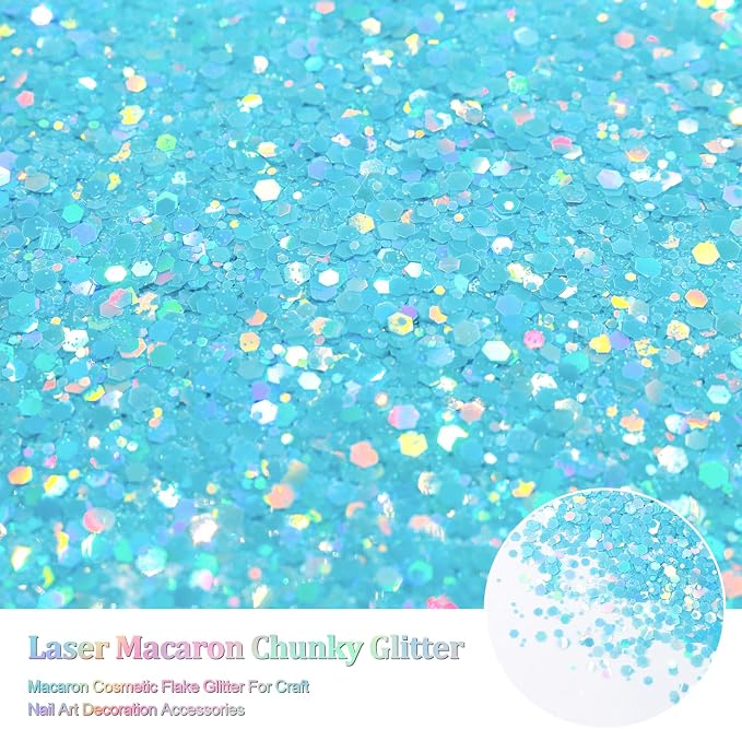 Renfio Holographic Blue Chunky Glitter for Snowglobe Tumbler,1.76oz/50g
