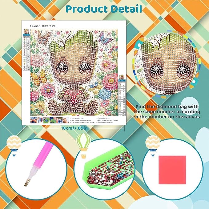 5 Pack Cartoon Diamond Art Kits for Kids, 5 Pack Small Diamond Art Painting | Arts and Crafts for Kids Ages 4-8-12, Cute Gem Arts for Kids Ages 4 8 12, DIY Crystal Gem Kits for Boys Gifts 6X6 Inch