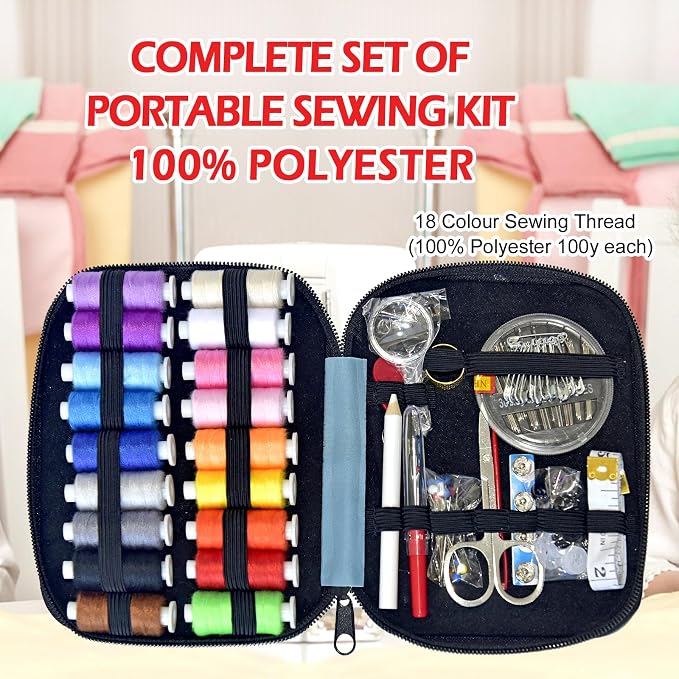 Sewing Kit with Case Portable Sewing Supplies for Home Traveler, Adults, Beginner, Emergency, Contains 18 Sewing Thread, Scissors, Needles, Measure etc,Medium Delft Blue