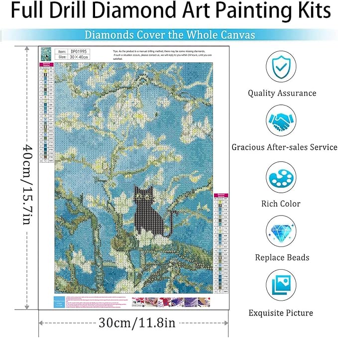 Diamond Art Kits for Adults,Black Cat Diamond Painting Kits 12x16in