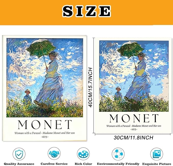 6 Pack Monet Paint by Numbers Kit for Adults Beginner (Without Frame)