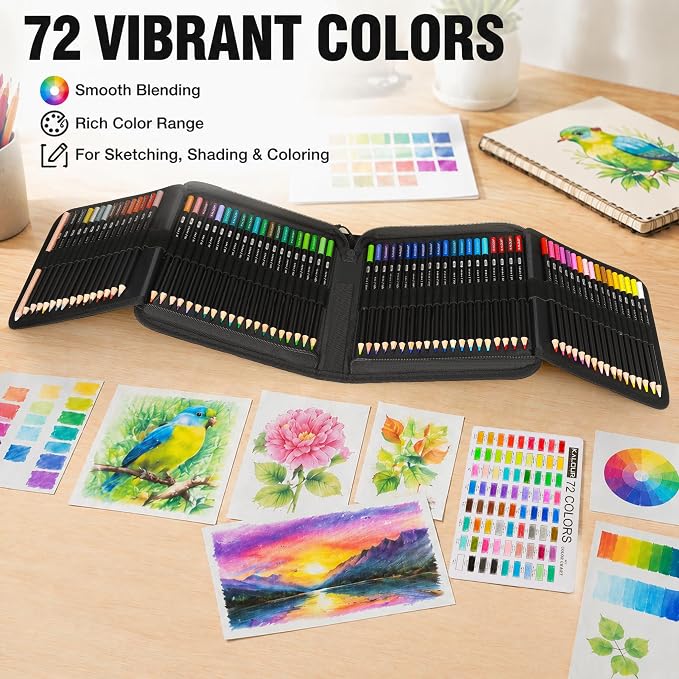 KALOUR 72 Colored Pencils Set, Blending Pencil Sketchbook DIY Color Chart