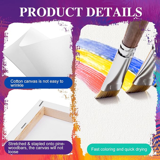 ESRICH 4 Pack Mini Canvases for Painting 5x5In, 5/8''Profile Small Square Canvases, Primed Cotton Small Stretched Canvas for Kids' Painting Supplies Such as Painting Parties,School&Home Decor Projects