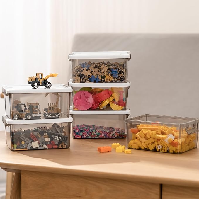 Citylife 10Packs 1.3Qt Small Storage Bins with Lids,Stackable Clear