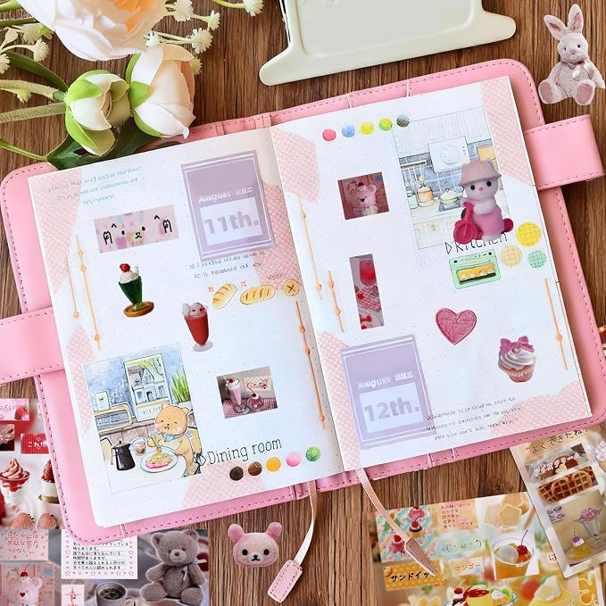 Tmtains 30 Sheets Japanese Sticker Book for Scrapbook 650+Pcs Heisei Retro Daily Life Theme Style Kawaii Korean Sticker for Journaling Aesthetic Japanese Stickers Book for Adults DIY Gifts (Food 3)