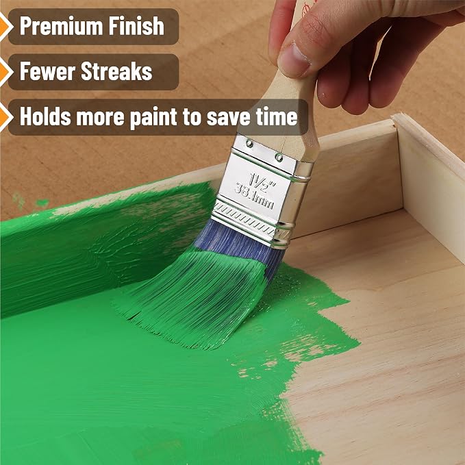 Bates Angle Paint Brushes - 1.5-Inch, 36 Pack, Treated Wood Handles for Walls, Furniture & Stain