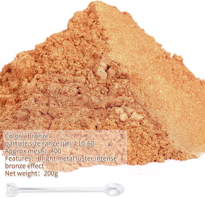 Mica Powder,7.05OZ（200g）,Bronze Mica Powder Pigment for Epoxy Resin，Lip Gloss，Paint，Dye，Soap Making，Nail Polish,Candle Making,Bath Bombs(Bronze)