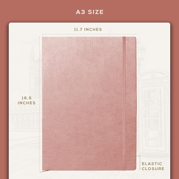 Beechmore Books A3 11.7x16.5 Mixed Media Sketchbook 160 GSM/98lb, Gift Box | Hardcover Drawing Pad with Lay-Flat Binding, Extra Large Perforated Ivory Paper for Studio Drawing & Watercolor Work