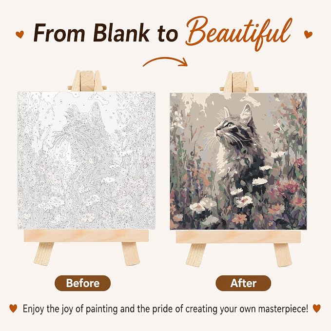 AUKELHJ Framed Paint by Numbers Kit for Adults, Cat, 10x10 inch
