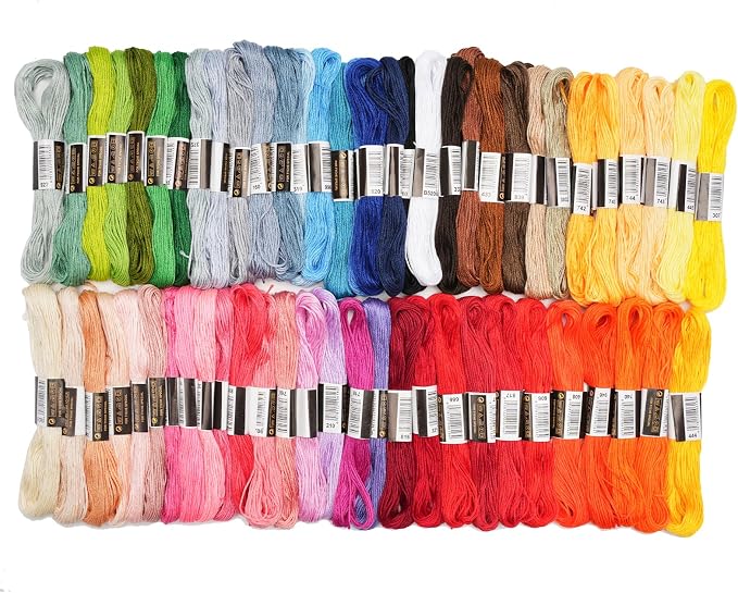 70 Skeins Embroidery Thread Friendship Bracelet String Floss Kit Yarn | Rainbow Thin Threads for Beginners, Cross Stitch, Sewing, Needlepoint, Crochet Craft, Patterns for Hair Wrap & Shirt Lanyard