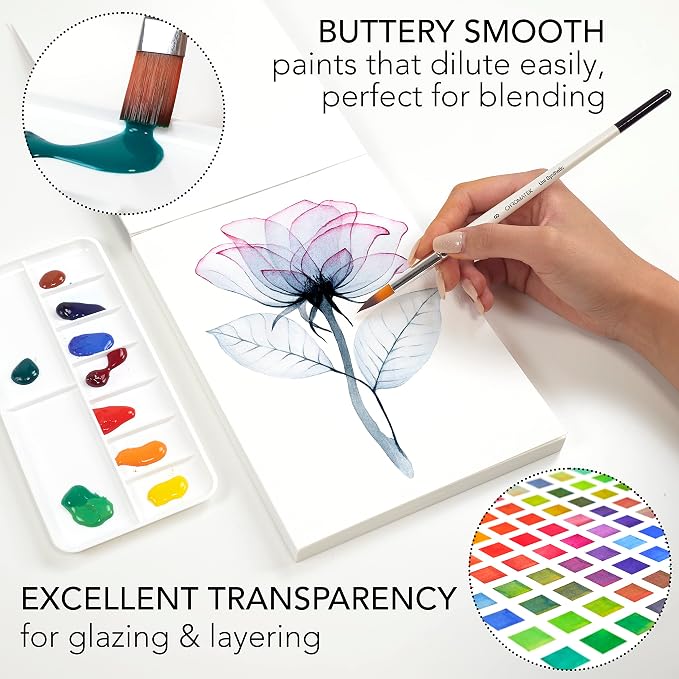CHROMATEK Watercolor Tutorial Set, 7 Part Video Course, 84 Piece All-In-One Kit, Adults, Beginner & Professional Artists, 48 Watercolor Paint Tubes, 25 Page Workbook, 8 Brushes, Aquapen, Palette, Tape