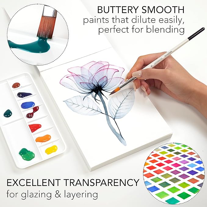 CHROMATEK Watercolor Paint Set - 62 Piece Kit for Adults, Beginner & Professional Artists - 26 Tubes (12ml), 25 Pages Sketch Pad, 8 Painting Brushes, Aquapen, Palette, Masking Tape - Art Supplies