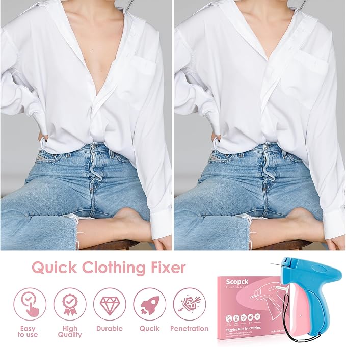 Stitch Gun for Clothes - Handheld Stitch Gun Quick Clothing Fixer - Mini Sewing Kit Micro Tagging Gun - Includes 6 Needle, 1000 Black Fasteners & 1000 White Fasteners