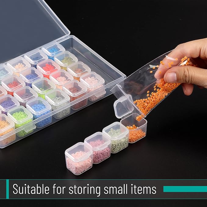 Mr. Pen- Bead Storage Containers, 28 Grids, 2 Pack, Clear White | 160pcs Label Stickers, Transparent, Small Bead Organizer Box, Diamond Art, Diamond Painting Organizer