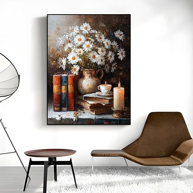 OJTOYART Daisies Paint by Numbers Kit for Adults, vase Adult Painting by Numbers for Beginner on Canvas, DIY Hand Painted Oil Paintings for Home Wall Decor 16 X 20 inch