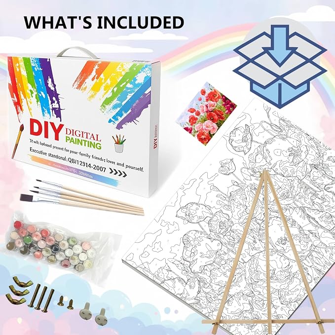 BAISITE Paint by Numbers Kit for Adults Beginners,20" Wx16 L Canvas for Painting Kits for Adults in Colorful Box Poppy Flowers-BSC001-Already Stretched on a Wooden Frame