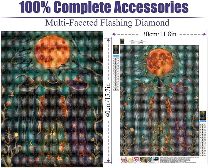GQYCZZ The Witch Diamond Art Kits for Adults Beginners,Halloween Horror Witch DIY 5D Diamond Painting Kits Full Drill Diamond Dots Paintings with Diamonds Gem Art and Crafts Home Decor 12x16inch