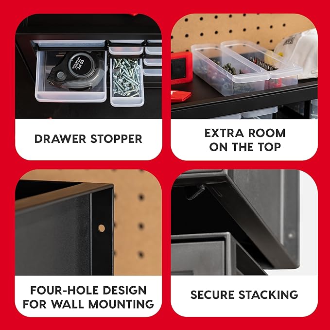 IRIS USA 26-Drawer Teacher Toolbox, 2 Pack, Craft Storage Drawers, Black | Wall mountable, Stackable, Building Bricks, Stickers, Crayons, Markers, Beads Organizer