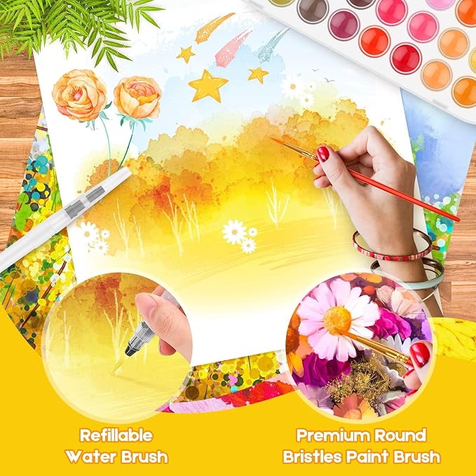 Taotree 48 Colors Watercolor Paint Set for Kids Adults Artist Painting | Art Supplies Drawing Kit Painting Supplies Brush, Valentines Day Gifts for Kids Adults, Easter Basket Stuffers