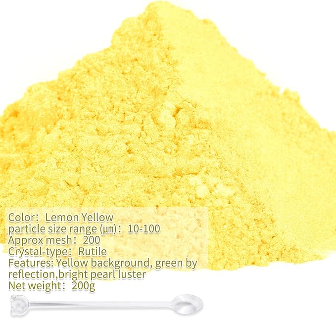 Mica Powder,7.05OZ（200g）,Lemon Yellow Mica Powder Pigment for Epoxy Resin，Lip Gloss，Car Paint，Dye，Soap Making，Nail Polish,Epoxy Resin,Candle Making,Bath Bombs